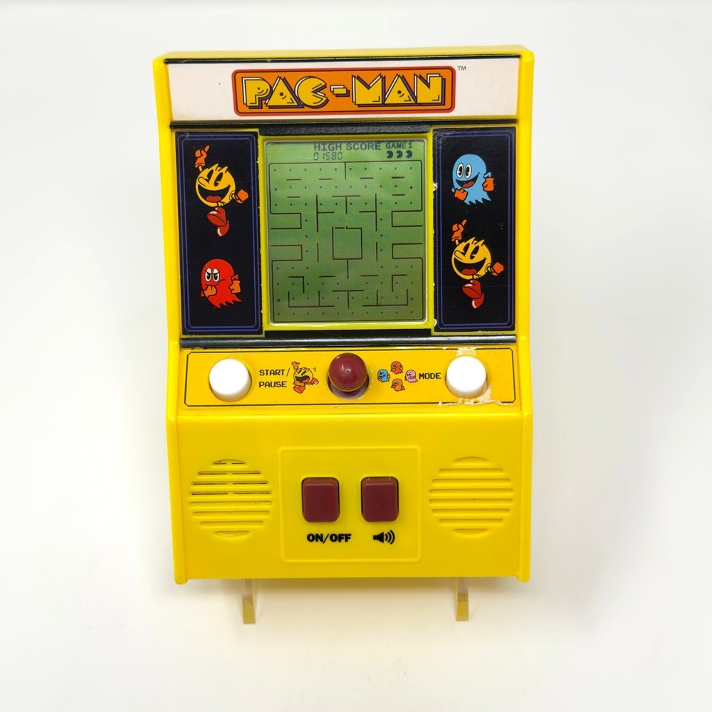 Pac-Man Mini Arcade Game Basic Fun Retro‎ LCD Handheld Tested Working Yellow